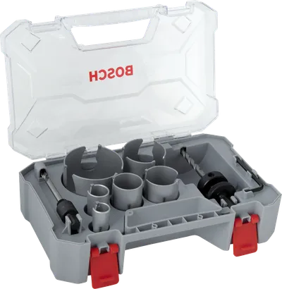 Sada závitových děrových pil Bosch PRO Construction Material v kufříku.